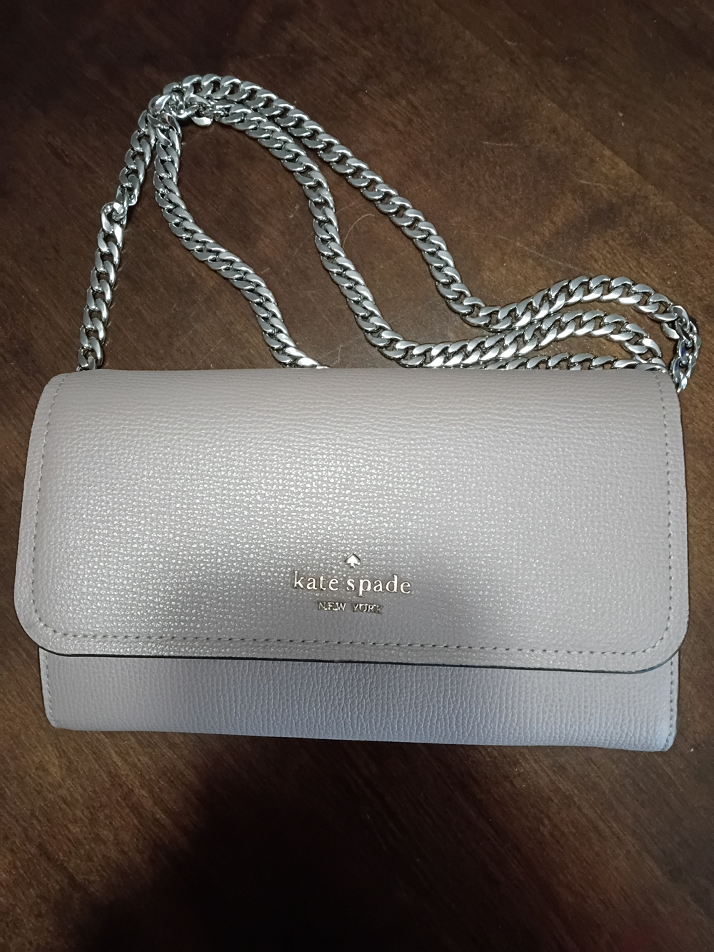 kate spade Nwot New York Pebbled Leather Wallet/ Crossbody - Light Gray
